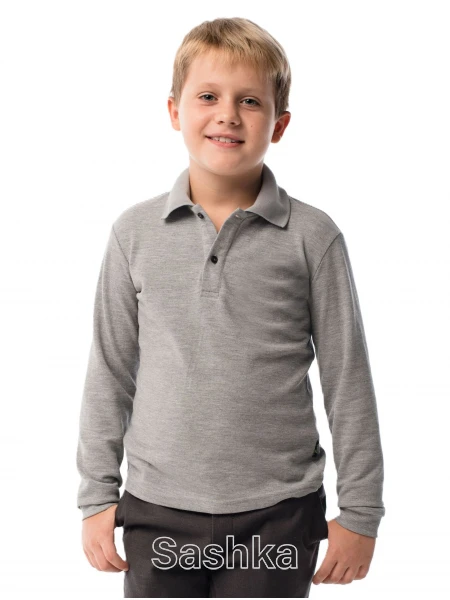 Футболка-поло з довгим рукавом для хлопчика сіра